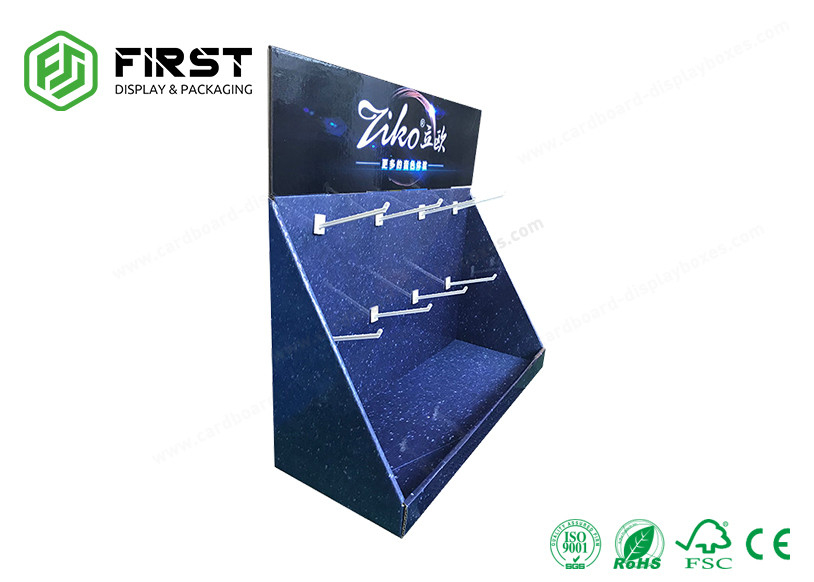 Custom Made Full Color Printed POP Advertising Cardboard Counter Display Stand With Hooks